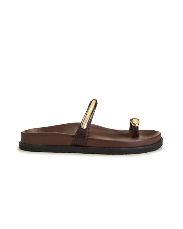 Brouska - Flat sandals with Metallic gold detail - Makris