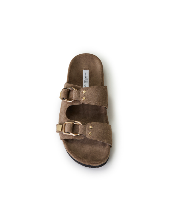 Alternative view of Textured gold buckle slide sandals - Makris