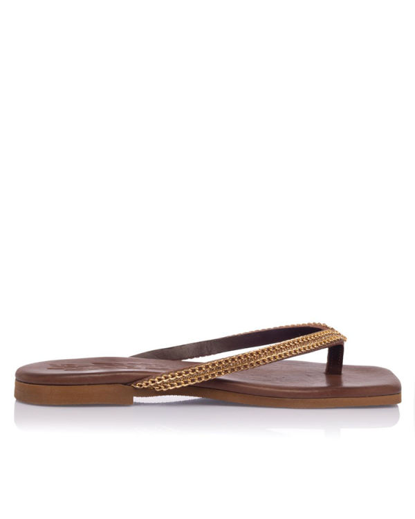 Chain detail leather flip flops - Sante Shoes
