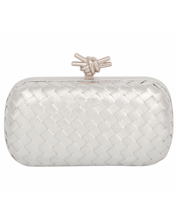 Alternative view of Metallic woven clutch with knot clasp