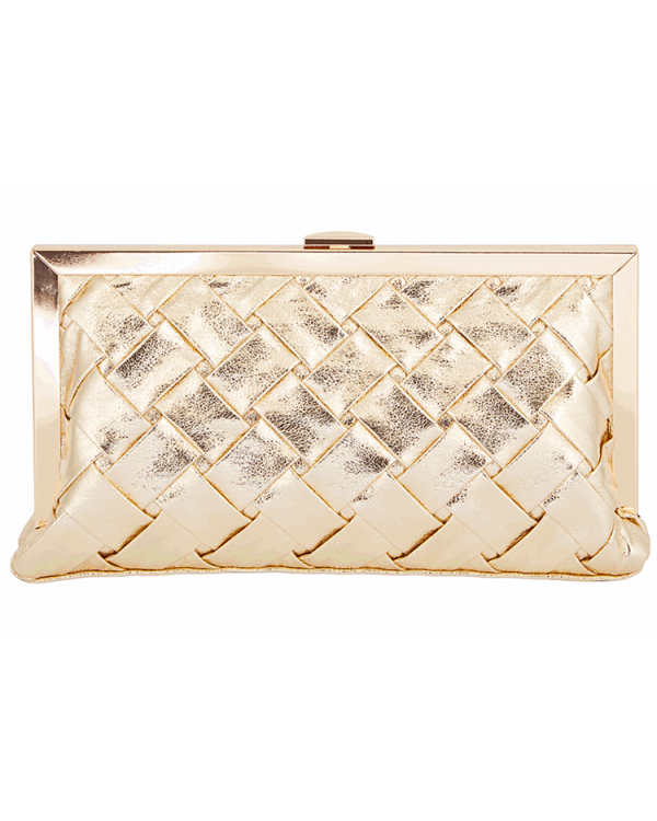 Woven metallic frame clutch bag