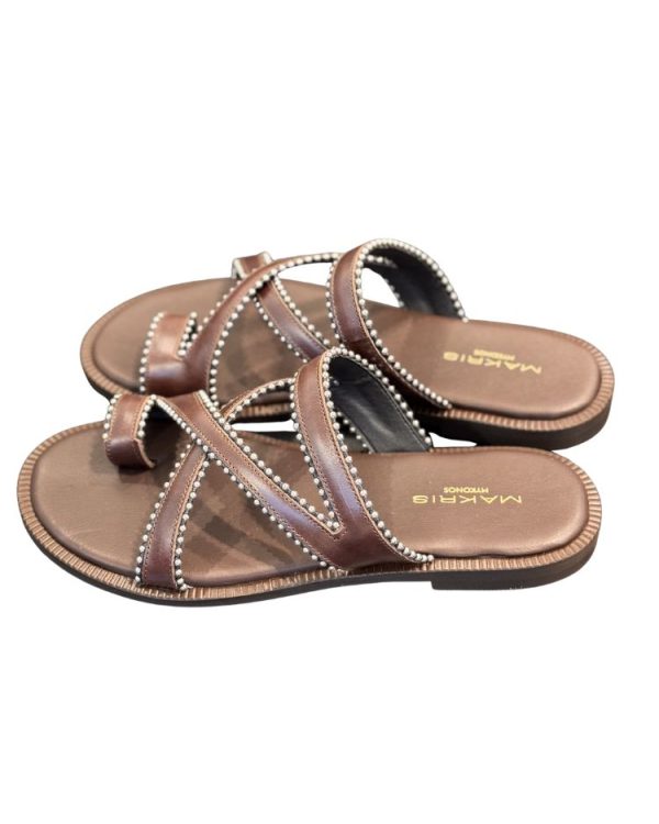 Cross-strap leather flats - Makris