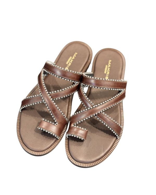 Alternative view of Cross-strap leather flats - Makris