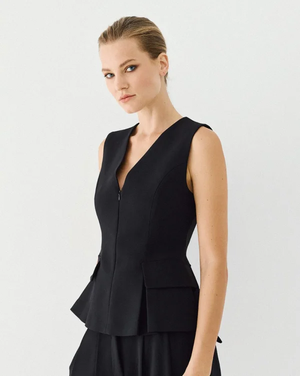 Fitted sleeveless top with zip fastening - Access Fashion