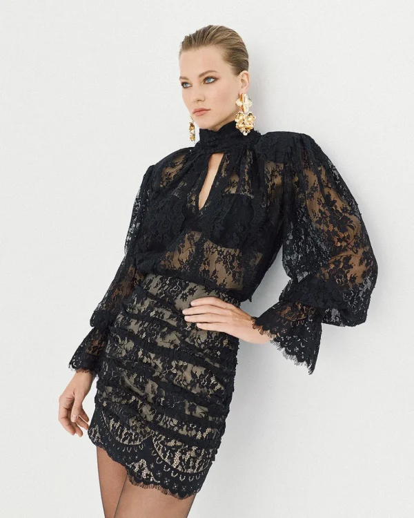 Lace top with a tie-neck - Access Fashion