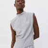 Sleeveless top with padded shoulders and pleats - Access Fashion