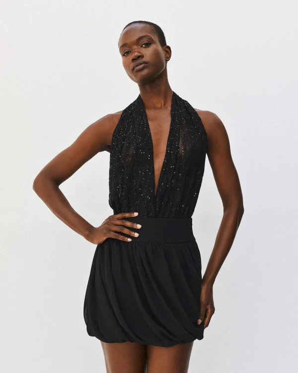 Halter bodysuit with lace and sequins - Access Fashion