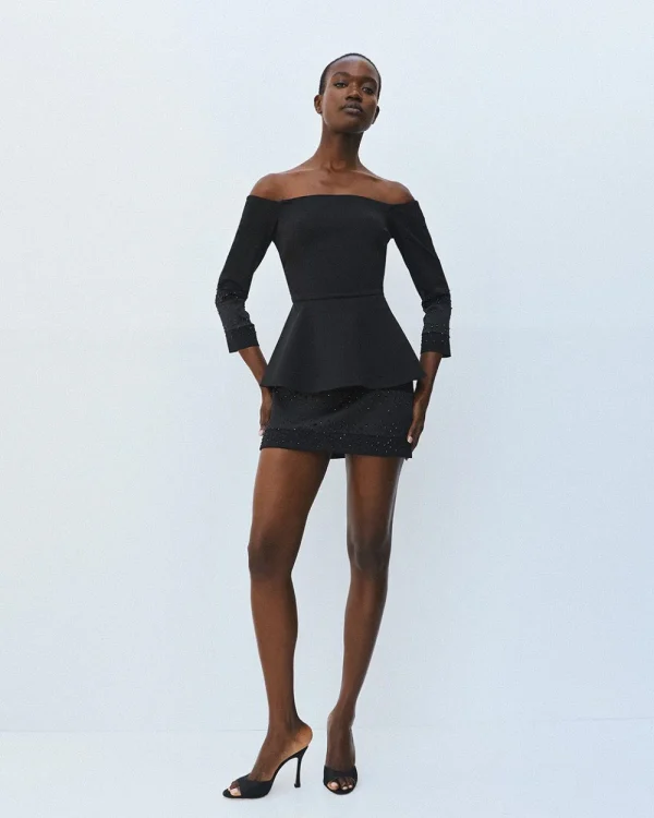 Off-shoulder top with rhinestones - Access Fashion