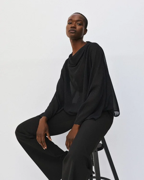 Asymmetric sheer top with rhinestones - Access Fashion