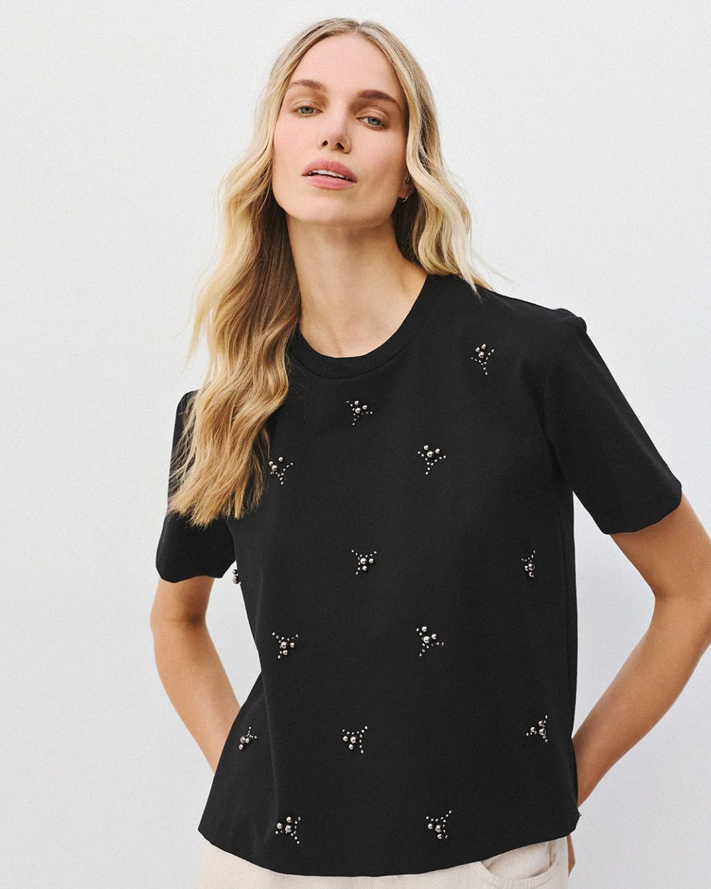 Brouska - W26-2213 Short-sleeve blouse with rhinestones - Access Fashion - Image 3