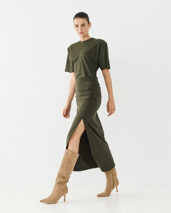 Midi dress with slit and ruching - Access Fashion