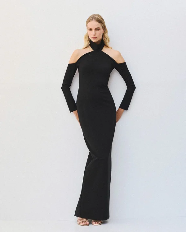 Maxi halter dress with long sleeves - Access Fashion