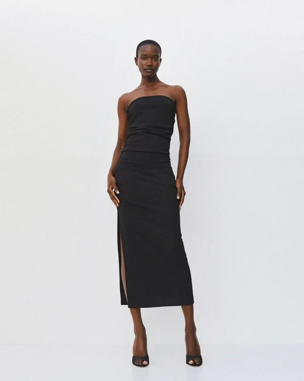 Strapless midi dress with ruching - Access Fashion