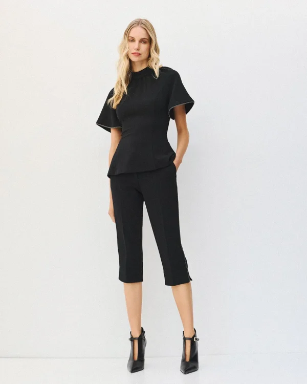 Capri pants with rhinestone side details - Access Fashion