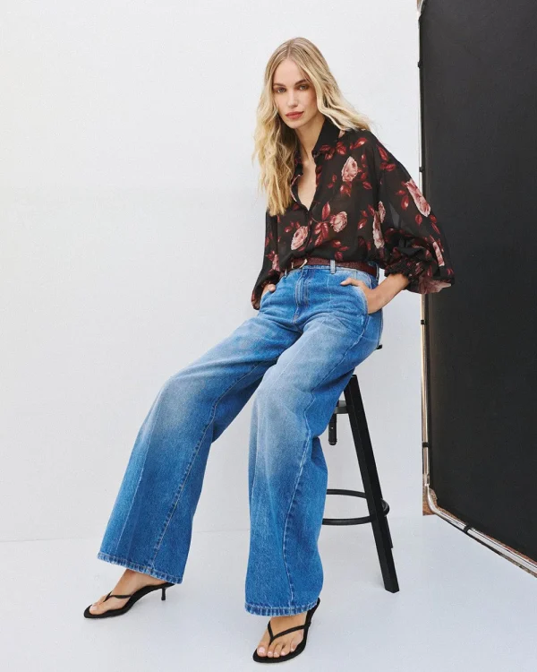High-waisted wide-leg denim pants - Access Fashion