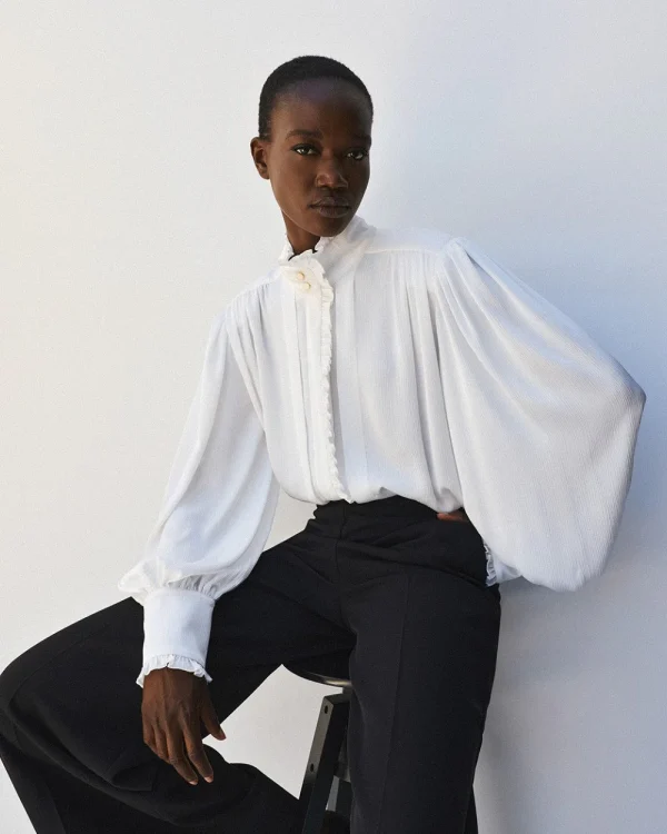 Shirt with high neckline and ruffles - Access Fashion